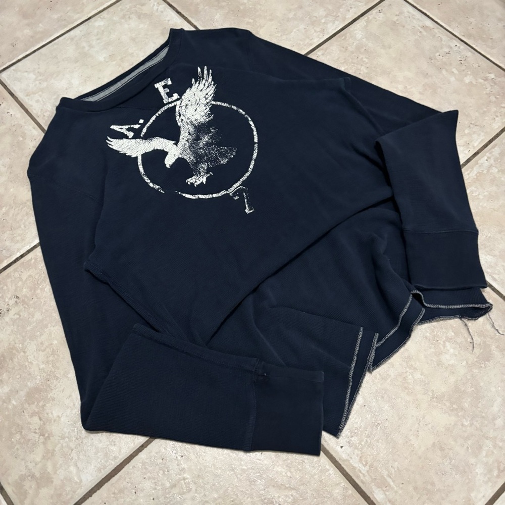 Vintage 2000s rare navy American Eagle y2k skater grunge emo thermal long sleeve
